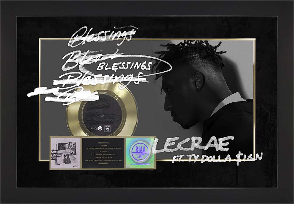 An RIAA certified gold award for the lecrae song blessings